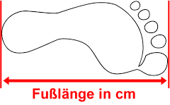 Fußlänge von Ferse bis längste Zehenspitze messen.