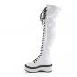 Preview: EMILY-375 DemoniaCult platform tigh high lace-up boots white black stretch patent