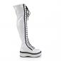 Preview: EMILY-375 DemoniaCult platform tigh high lace-up boots white black stretch patent