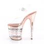 Preview: FLAMINGO-808CHLN Pleaser High-Heels Linien-Plateau Sandaletten klar rosegold Chrom