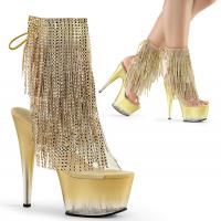 ADORE-1017RSFT Pleaser High-Heels Fransen-Stiefeletten klar-gold Plateau getönt
