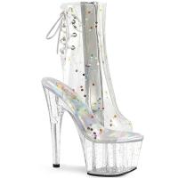 ADORE-1018C-2 Pleaser Pailetten Glitter Peep Toe High Heels Plateaustiefeletten klar TPU