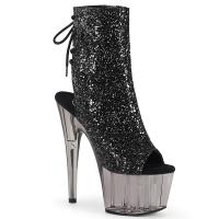 ADORE-1018GT Pleaser vegane High Heels Stiefeletten schwarz Glitter rauchfarben getönt