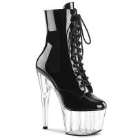 ADORE-1020 Pleaser high heels platform lace-up ankle boot black patent clear
