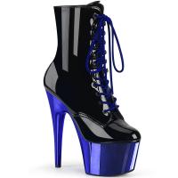 ADORE-1020 Pleaser High-Heels Plateau Schnürstiefeletten roylblau Chrom