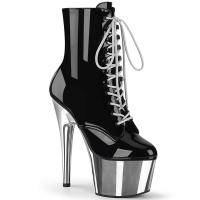 ADORE-1020 Pleaser high heels platform lace-up ankle boot silver chrome black patent