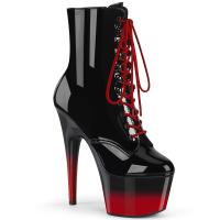 ADORE-1020BR-H Pleaser high heels platform two tone lace-up ankle boot black patent red