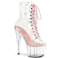 ADORE-1020C-2 Pleaser Damen High Heels Plateaustiefeletten klar babypink Pailletten