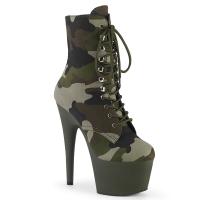 ADORE-1020CAMO Pleaser vegan lace-up plateau ankle boot green camo fabric dark olive matte