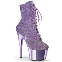 ADORE-1020CHRS Pleaser vegan platform ankle boot high heels chrome multi rhinestone lavender