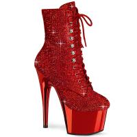 ADORE-1020CHRS Pleaser vegan platform ankle boot high heels chrome rhinestone red
