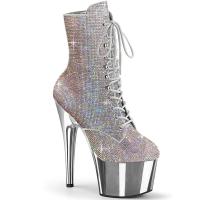 ADORE-1020CHRS Pleaser vegan platform ankle boot high heels chrome multi rhinestone silver