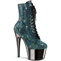 ADORE-1020CHRS Pleaser High Heels Schnür Plateaustiefeletten Strass Chrom türkis