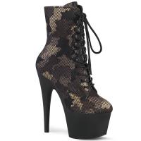 ADORE-1020CM Pleaser vegan High Heels Plateaustiefeletten grün camouflage Netz schwarz Matt