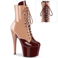 ADORE-1020DC Pleaser Vegan two tone lace-up platform ankle boot blush burgundy patent