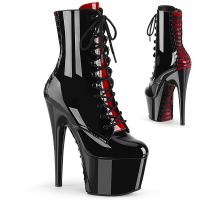 ADORE-1020FH Pleaser high heels platform ankle boot black-red corset style lacing
