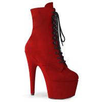 ADORE-1020FS Pleaser High-Heels Plateaustiefeletten rot Velours Schnürung vorn