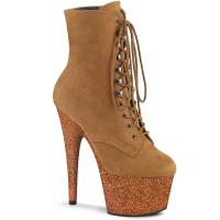 ADORE-1020FSMG Pleaser Lady Schnür-Stiefelette Velours camel Multi Miniglitter