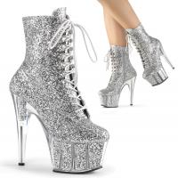 ADORE-1020G Pleaser High-Heels Platform Ankle Boots silver Glitter