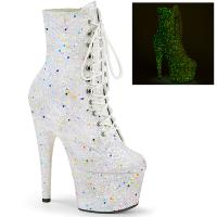 ADORE-1020GDLG Pleaser platform high heels ankle boot reactive white multi glitter