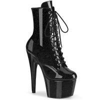 ADORE-1020GP Pleaser vegan ladies high heels ankle boot black glitter patent