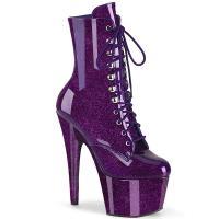 ADORE-1020GP Pleaser vegan ladies high heels ankle boot purple glitter patent