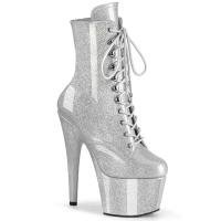 ADORE-1020GP Pleaser vegan ladies high heels ankle boot silver glitter patent
