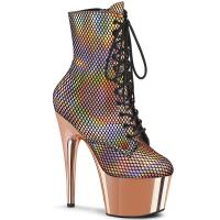 ADORE-1020HFN Pleaser high heels platform ankle boot rose gold holo fishnet chrome