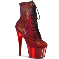 ADORE-1020HFN Pleaser High Heels Plateaustiefeletten rot Hologramm Netz Chrom