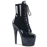 ADORE-1020LG Pleaser high heels platform lace-up ankle boot black patent multi glitter