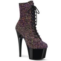 ADORE-1020LG Pleaser high heels platform lace-up ankle boot purple multi glitter black