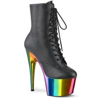 ADORE-1020RC Pleaser vegan high heels platform ankle boot rainbow chrom black matte