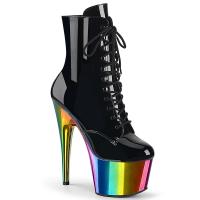 ADORE-1020RC Pleaser Damen High Heels Plateaustiefeletten schwarz Lack regenbogen Chrom