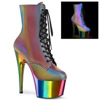 ADORE-1020RC-REFL Pleaser Damen High Heels Schnür Plateaustiefeletten regenbogen reflektierend Chrom
