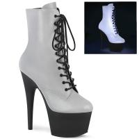 ADORE-1020REFL Pleaser vegan platform high heels ankle boot reflective silver black matte