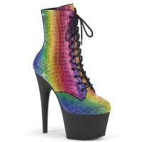 ADORE-1020RS Pleaser vegane High Heels Plateaustiefeletten regenbogen Strass schwarz Matt