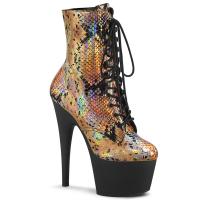ADORE-1020SP vegan Pleaser high heels ankle boot gold holo snake print black matte