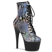 ADORE-1020SP vegan Pleaser high heels ankle boot silver holo snake print black matte