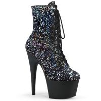 ADORE-1020SPLAT Pleaser Damen High Heels Plateaustiefeletten schwarz Samt silber Hologramm