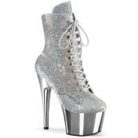 ADORE-1020SQ-02 Pleaser Damen High Heels Plateaustiefeletten Pailletten silber Chrom