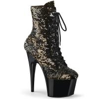 ADORE-1020SQ Pleaser  vegan ankle boot reversible sequins black gold