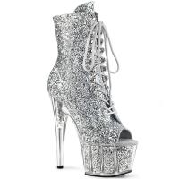 ADORE-1021G Pleaser Peep Toe Plateaustiefeletten silber Glitter