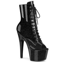 ADORE-1021GP Pleaser high heels peep toe platform ankle boot black glitter patent