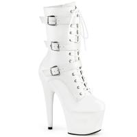 ADORE-1043 Pleaser high heels ankle boot triple buckle straps white matte