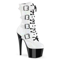 ADORE-1046TT Pleaser vegan high heels two tone ankle boot white holo black patent