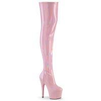 ADORE-3000HWR Pleaser High-Heels Plateau Overkneestiefel babypink Stretch-Hologramm