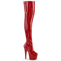 ADORE-3000HWR Pleaser High-Heels Plateau Overkneestiefel rot Stretch-Hologramm