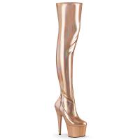 ADORE-3000HWR Pleaser High-Heels Plateauoverkneestiefel roségold Stretch-Hologramm