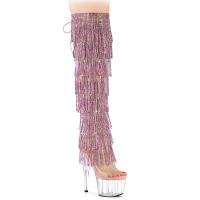 ADORE-3019C-RSF Pleaser Peep Toe Strass Fransen Plateauoverkneestiefel klar babypink