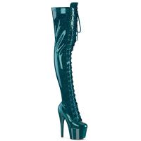 ADORE-3020GP Pleaser Damen High Heels Plateauoverkneestiefel blaugrün Glitter Lack